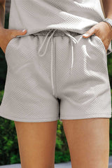 Gray 2pcs Solid Textured Drawstring Shorts Set - Absolute fashion 2020