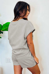 Gray 2pcs Solid Textured Drawstring Shorts Set - Absolute fashion 2020