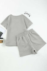Gray 2pcs Solid Textured Drawstring Shorts Set - Absolute fashion 2020