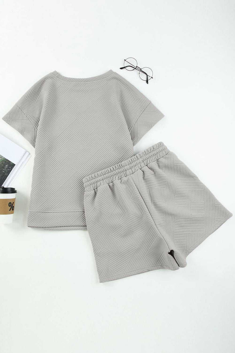 Gray 2pcs Solid Textured Drawstring Shorts Set - Absolute fashion 2020