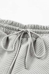 Gray 2pcs Solid Textured Drawstring Shorts Set - Absolute fashion 2020