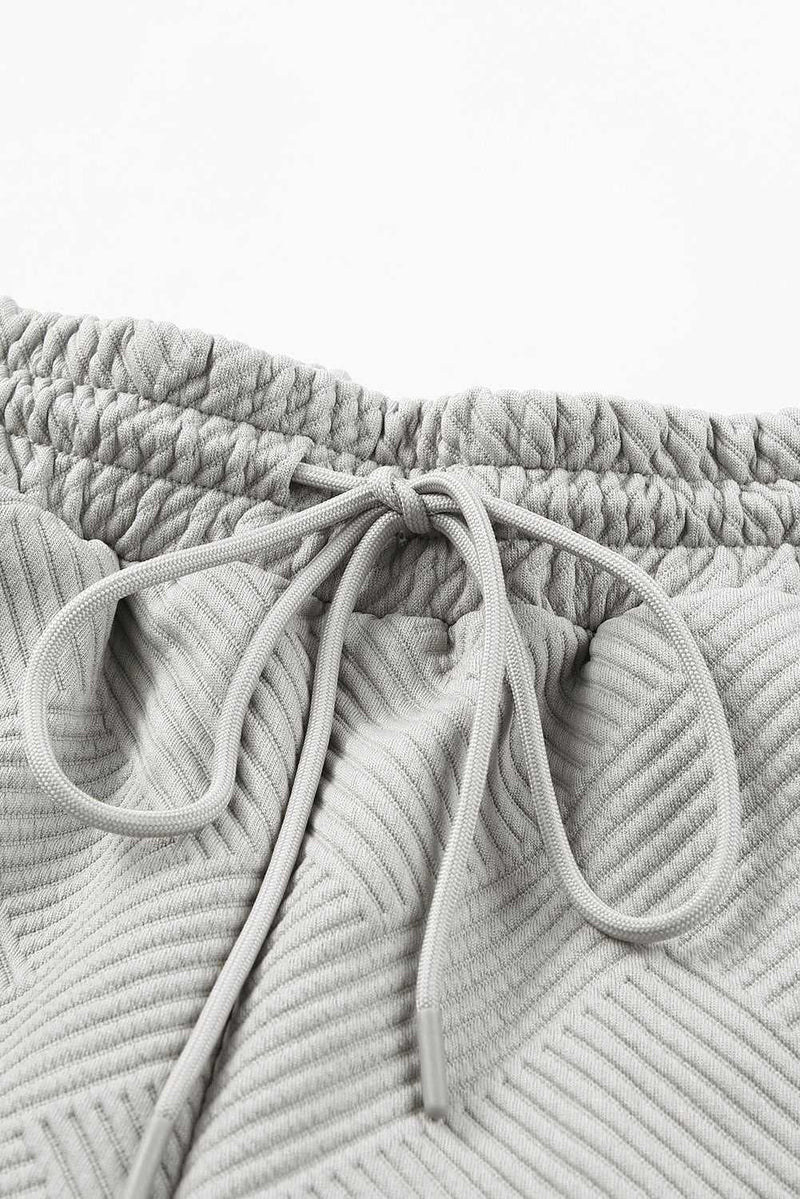 Gray 2pcs Solid Textured Drawstring Shorts Set - Absolute fashion 2020
