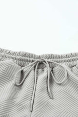 Gray 2pcs Solid Textured Drawstring Shorts Set - Absolute fashion 2020