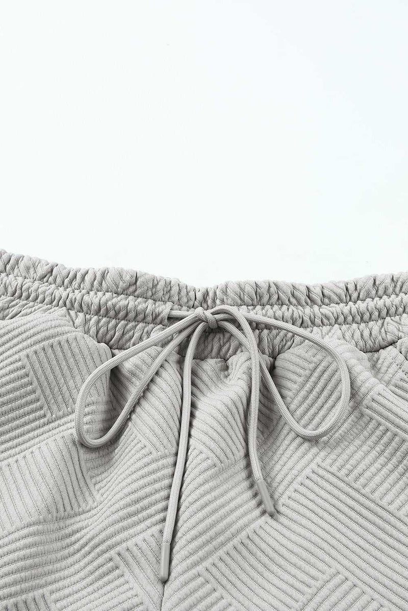 Gray 2pcs Solid Textured Drawstring Shorts Set - Absolute fashion 2020
