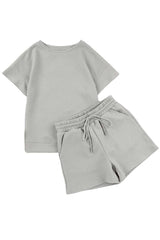 Gray 2pcs Solid Textured Drawstring Shorts Set - Absolute fashion 2020