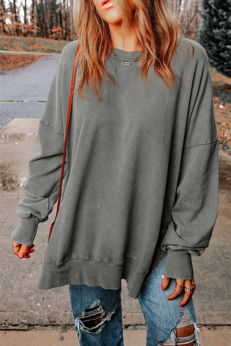 Gray Drop Shoulder Ribbed Trim Oversized Sweatshirt - Absolute fashion 2020