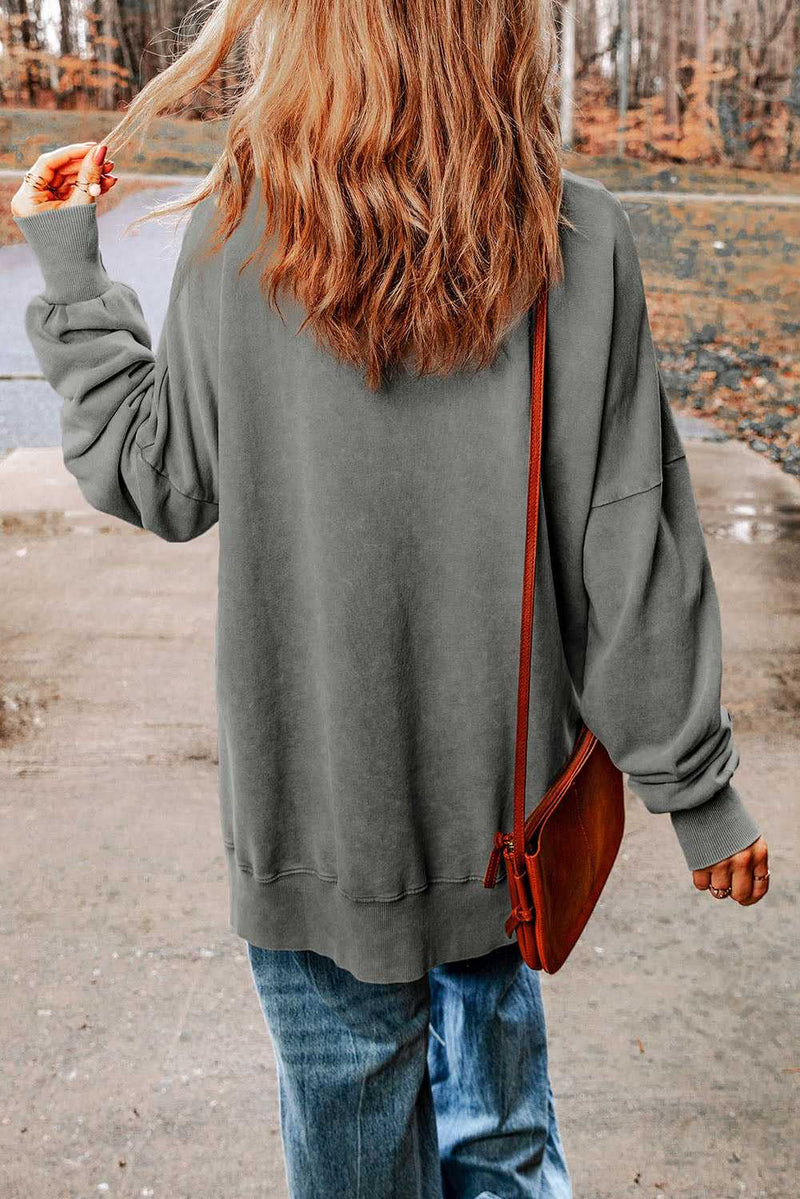 Gray Drop Shoulder Ribbed Trim Oversized Sweatshirt - Absolute fashion 2020