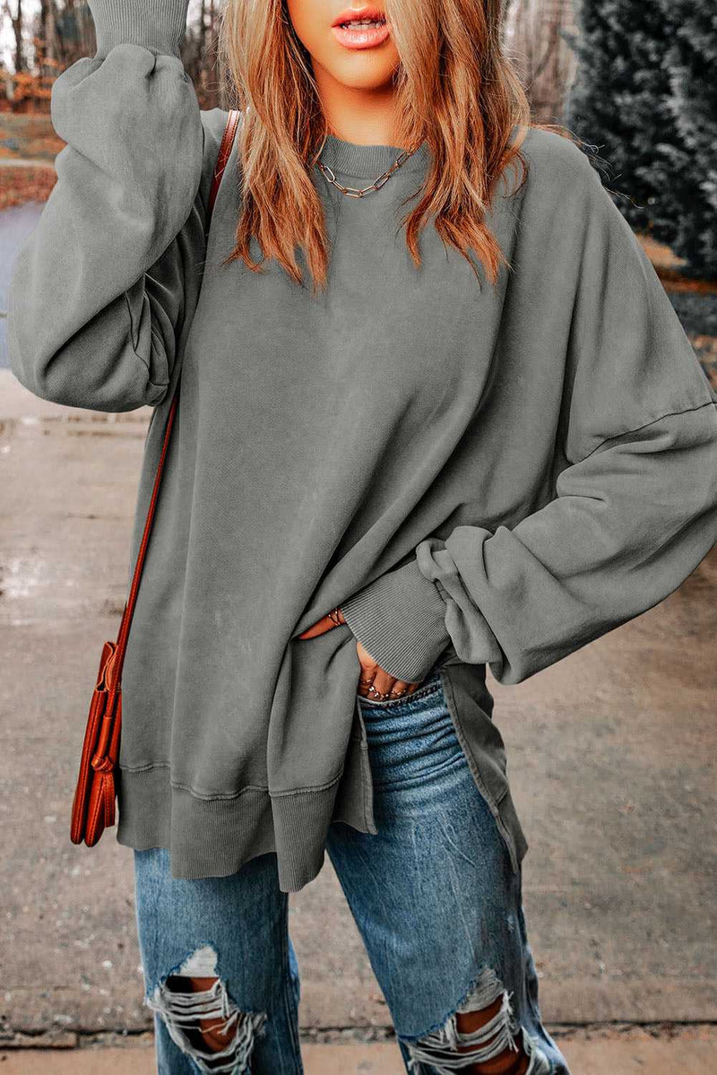 Gray Drop Shoulder Ribbed Trim Oversized Sweatshirt - Absolute fashion 2020