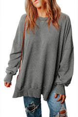 Gray Drop Shoulder Ribbed Trim Oversized Sweatshirt - Absolute fashion 2020