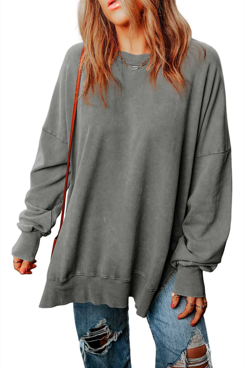 Gray Drop Shoulder Ribbed Trim Oversized Sweatshirt - Absolute fashion 2020