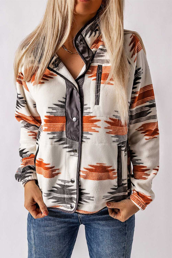 Gray Western Aztec Snap Buttoned Fleece Jacket - Absolute fashion 2020