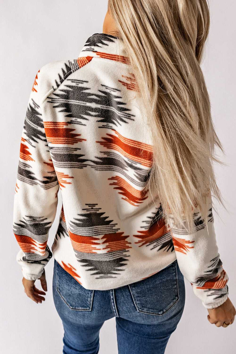 Gray Western Aztec Snap Buttoned Fleece Jacket - Absolute fashion 2020