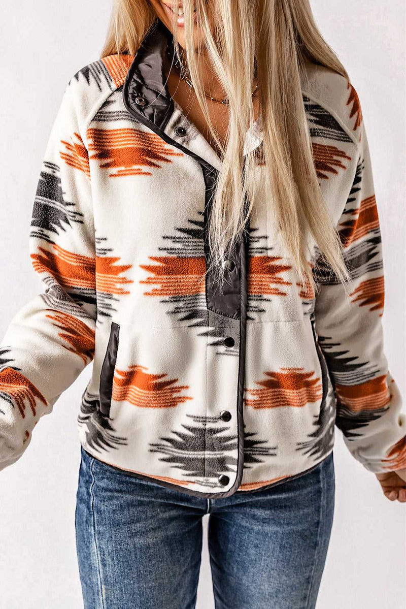 Gray Western Aztec Snap Buttoned Fleece Jacket - Absolute fashion 2020