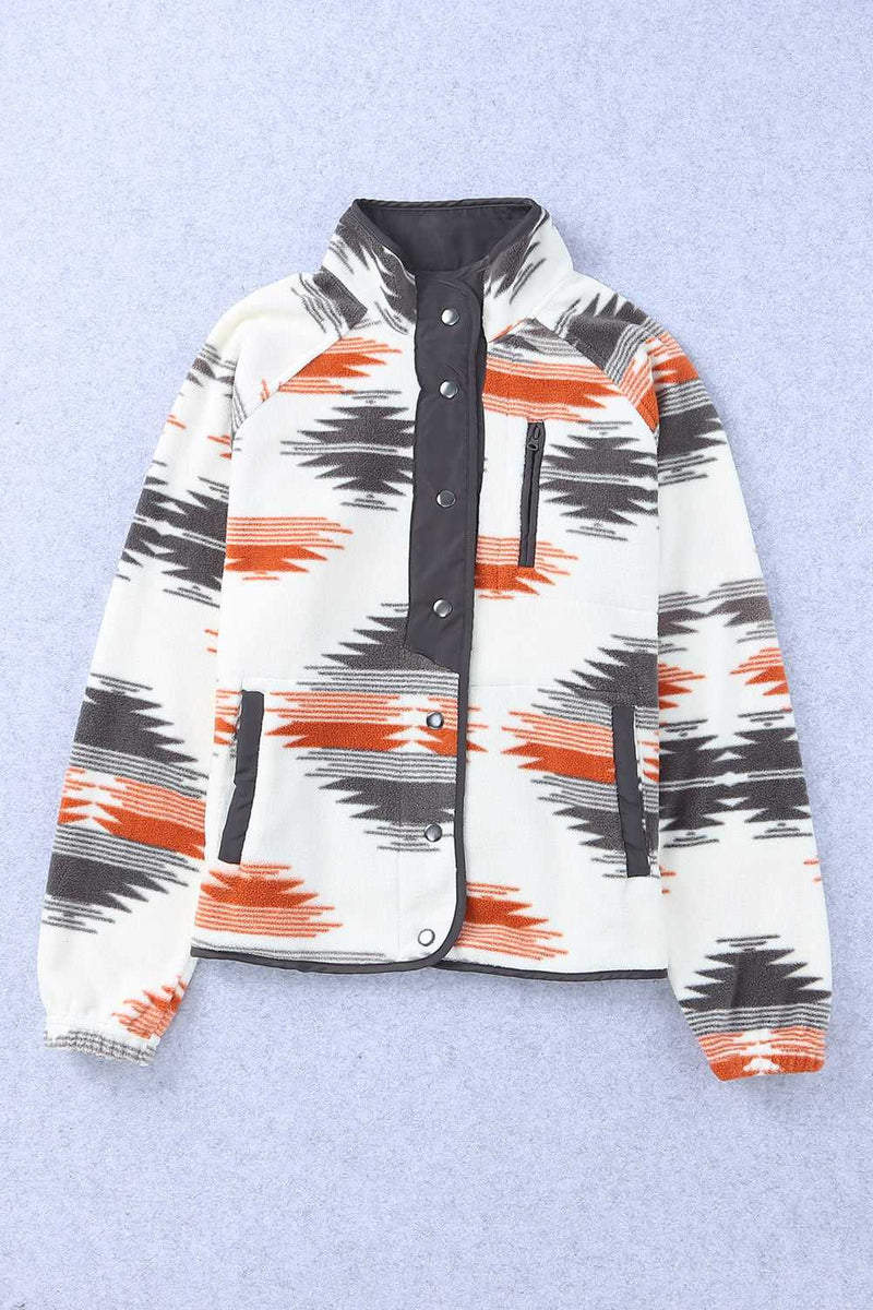 Gray Western Aztec Snap Buttoned Fleece Jacket - Absolute fashion 2020