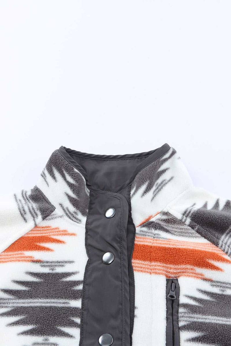 Gray Western Aztec Snap Buttoned Fleece Jacket - Absolute fashion 2020