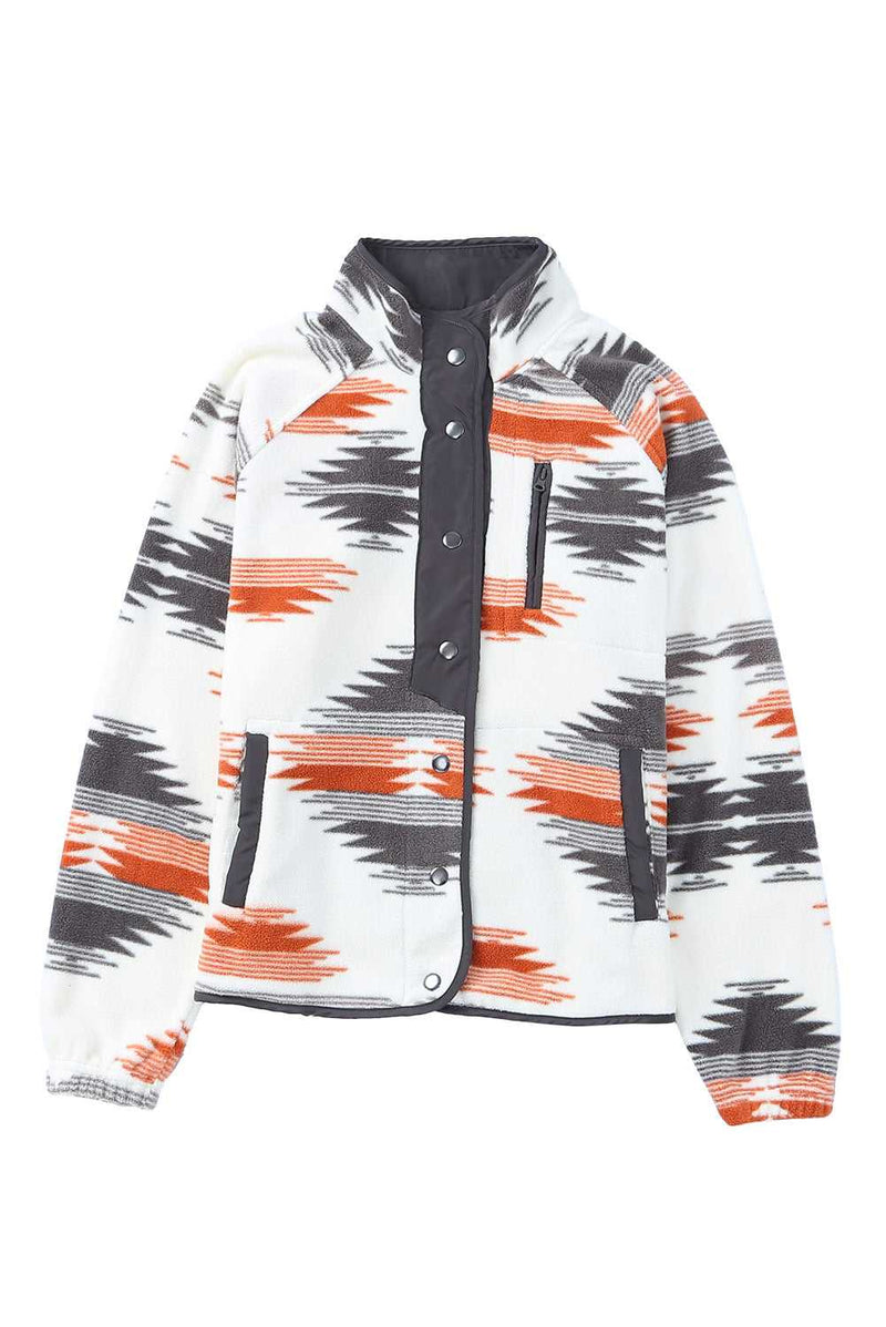Gray Western Aztec Snap Buttoned Fleece Jacket - Absolute fashion 2020