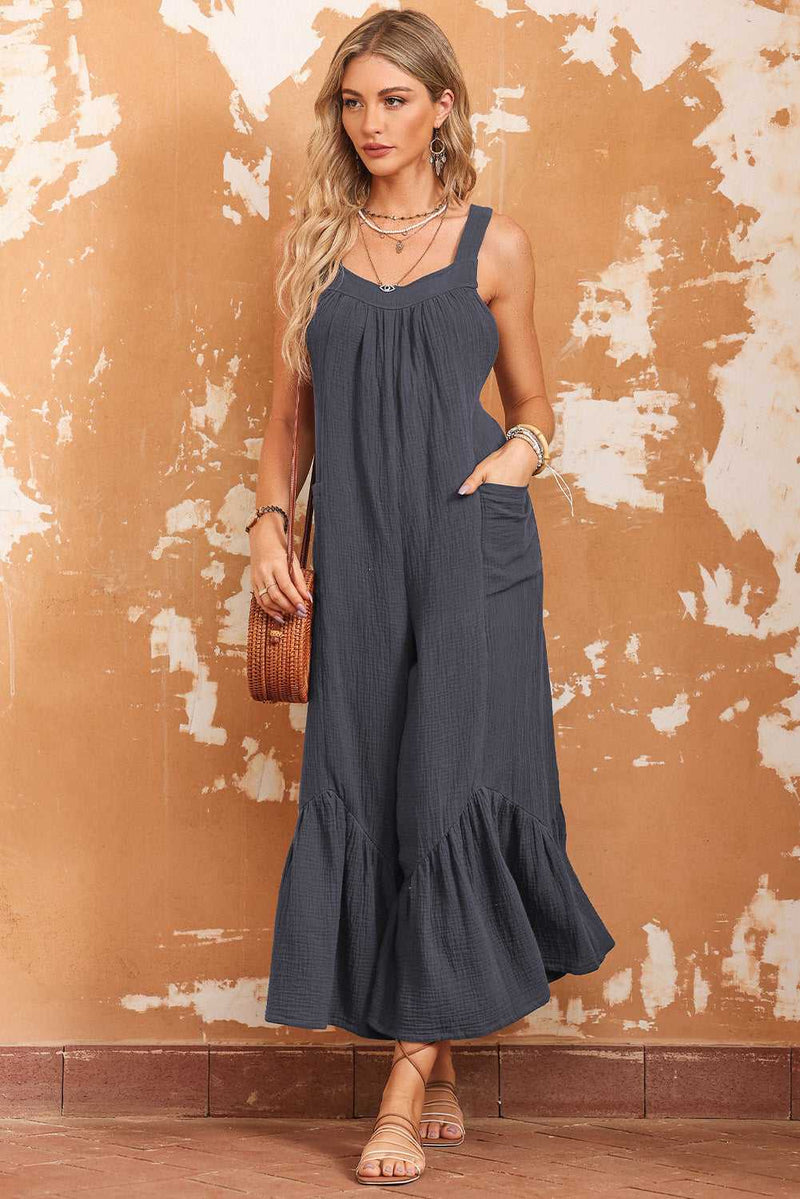 Gray Wide Leg Ruffle Jumpsuit - Absolute fashion 2020