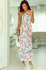 Green Boho Floral One-Shoulder Sleeveless Pleated Maxi Dress - Absolute fashion 2020