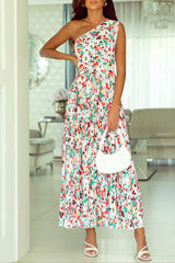 Green Boho Floral One-Shoulder Sleeveless Pleated Maxi Dress - Absolute fashion 2020