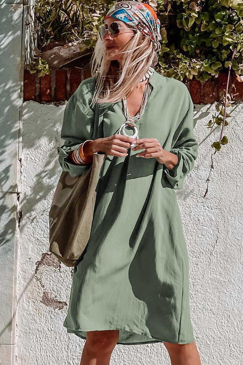Green Roll-tab Sleeve Flowy Casual Dress - Absolute fashion 2020