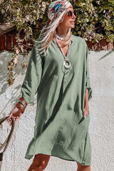 Green Roll-tab Sleeve Flowy Casual Dress - Absolute fashion 2020