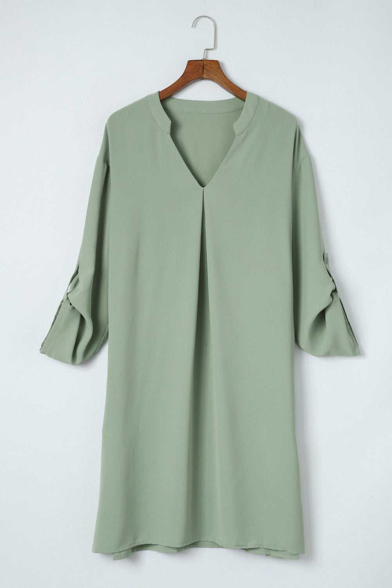 Green Roll-tab Sleeve Flowy Casual Dress - Absolute fashion 2020