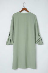Green Roll-tab Sleeve Flowy Casual Dress - Absolute fashion 2020