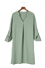 Green Roll-tab Sleeve Flowy Casual Dress - Absolute fashion 2020