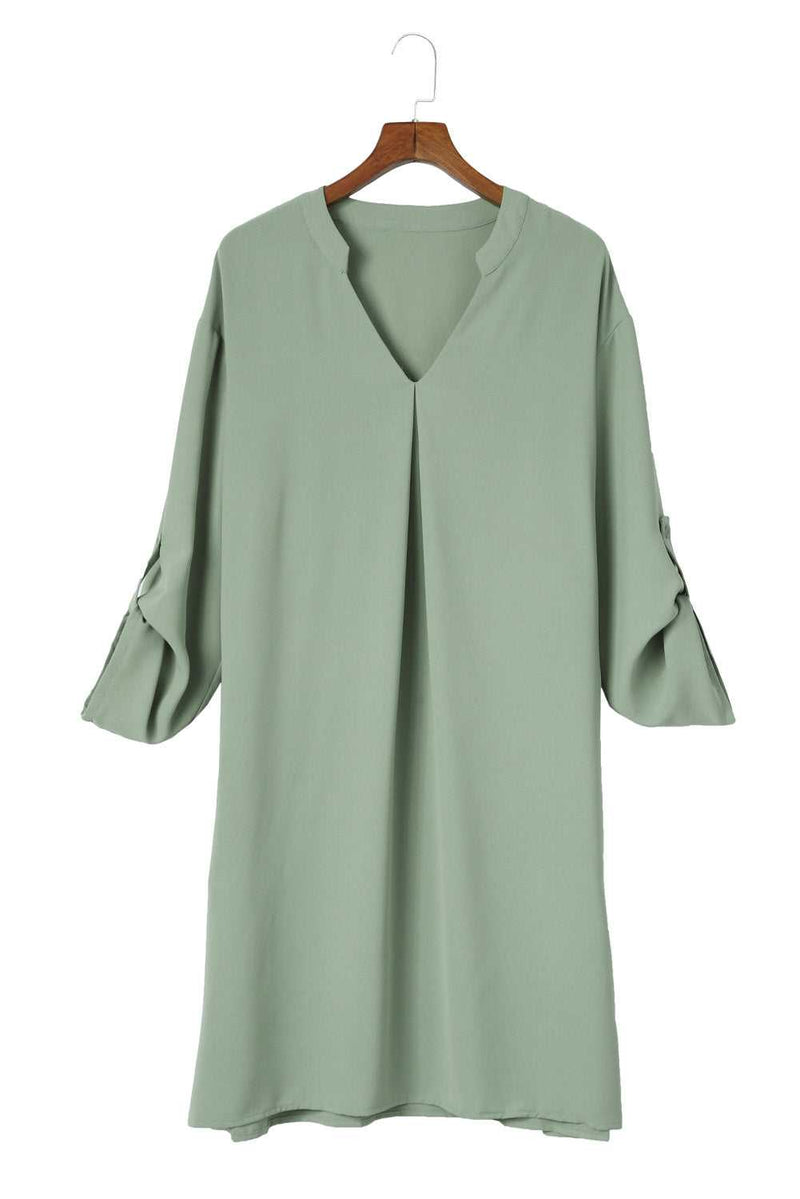 Green Roll-tab Sleeve Flowy Casual Dress - Absolute fashion 2020