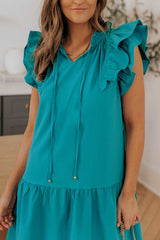 Green Tiered Ruffled Sleeves Mini Dress with Pockets - Absolute fashion 2020