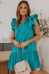 Green Tiered Ruffled Sleeves Mini Dress with Pockets - Absolute fashion 2020