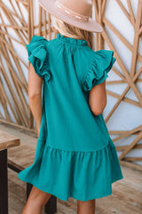 Green Tiered Ruffled Sleeves Mini Dress with Pockets - Absolute fashion 2020