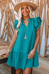 Green Tiered Ruffled Sleeves Mini Dress with Pockets - Absolute fashion 2020