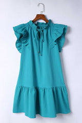 Green Tiered Ruffled Sleeves Mini Dress with Pockets - Absolute fashion 2020