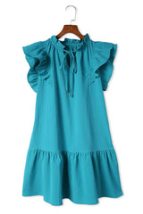Green Tiered Ruffled Sleeves Mini Dress with Pockets - Absolute fashion 2020