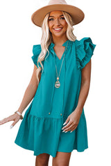 Green Tiered Ruffled Sleeves Mini Dress with Pockets - Absolute fashion 2020