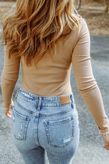High Neck Long Sleeve Ribbed Top - Absolute fashion 2020