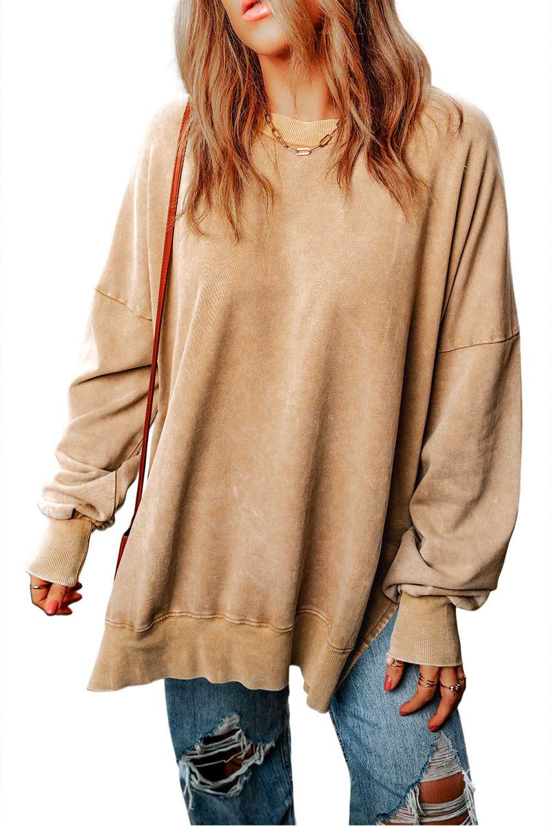 Khaki Drop Shoulder Ribbed Trim Oversized Sweatshirt - Absolute fashion 2020