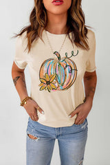 Khaki Pumpkin with Flower Graphic T Shirt - Absolute fashion 2020