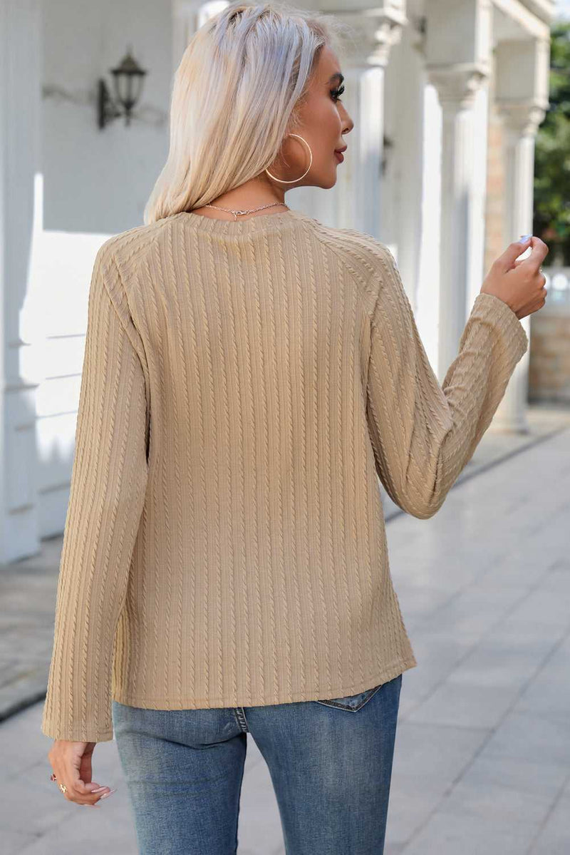 Khaki Ribbed Round Neck Knit Long Sleeve Top - Absolute fashion 2020