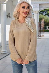 Khaki Ribbed Round Neck Knit Long Sleeve Top - Absolute fashion 2020