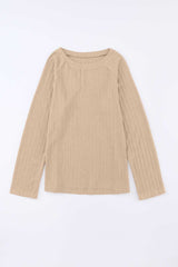 Khaki Ribbed Round Neck Knit Long Sleeve Top - Absolute fashion 2020
