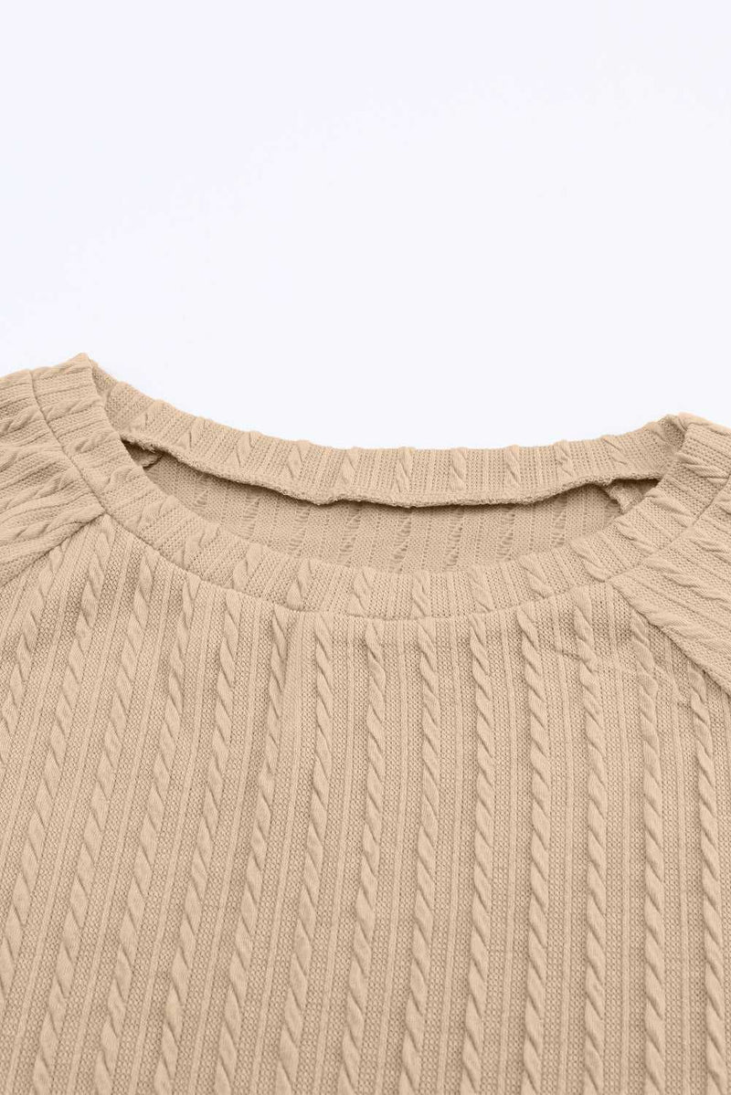 Khaki Ribbed Round Neck Knit Long Sleeve Top - Absolute fashion 2020