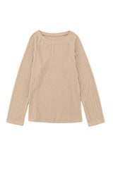 Khaki Ribbed Round Neck Knit Long Sleeve Top - Absolute fashion 2020