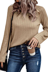 Khaki Ribbed Round Neck Knit Long Sleeve Top - Absolute fashion 2020