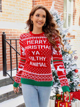 Letter Graphic Round Neck Long Sleeve Sweater - Absolute fashion 2020