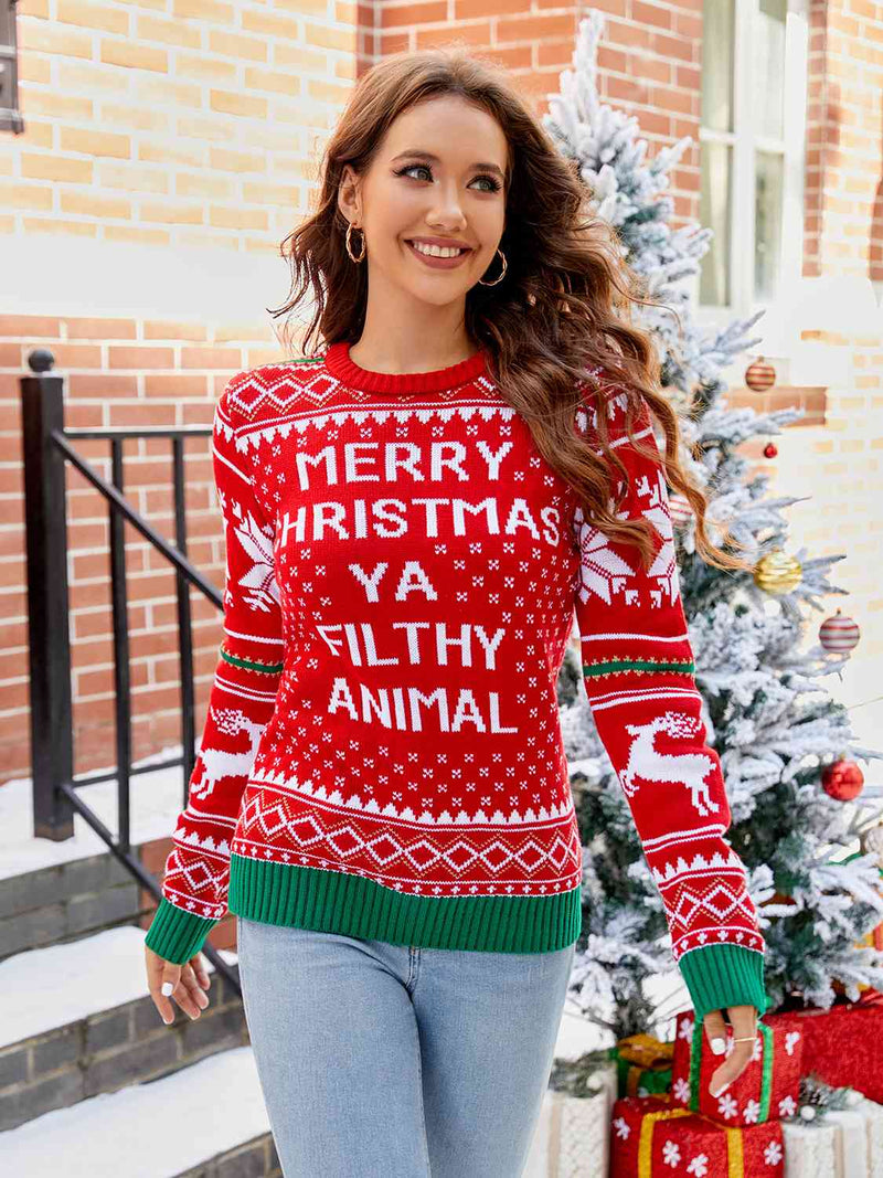 Letter Graphic Round Neck Long Sleeve Sweater - Absolute fashion 2020