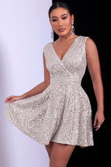 Sequin Surplice Neck Sleeveless Dress - Absolute fashion 2020