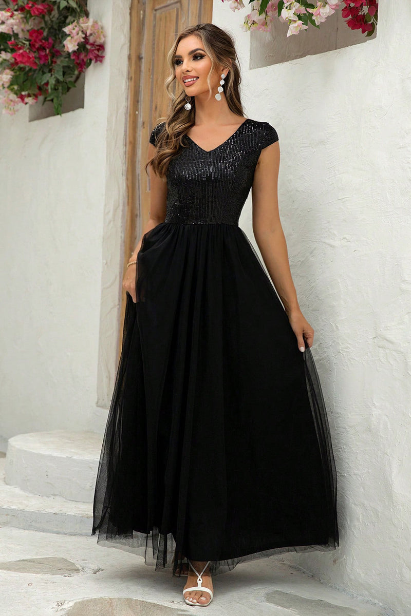 Sequin V-Neck Mesh Maxi Dress - Absolute fashion 2020