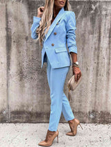 Lapel Collar Long Sleeve Blazer and Pants Set - Absolute fashion 2020